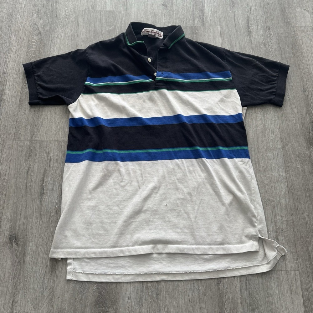Vintage John Ashford Golf Polo Shirt Size Large Multicolor Stripe 90s Retro